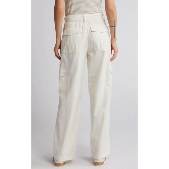 Madewell Griff Superwide Leg Cargo Pants Women's 33 Cream Belted NWT - Picture 2 of 11